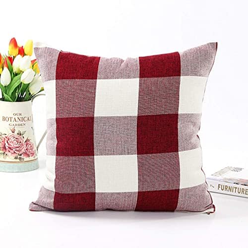 Sleepdown - Square Cotton Pillowcases Cushion Covers with Checkered Pattern - Red